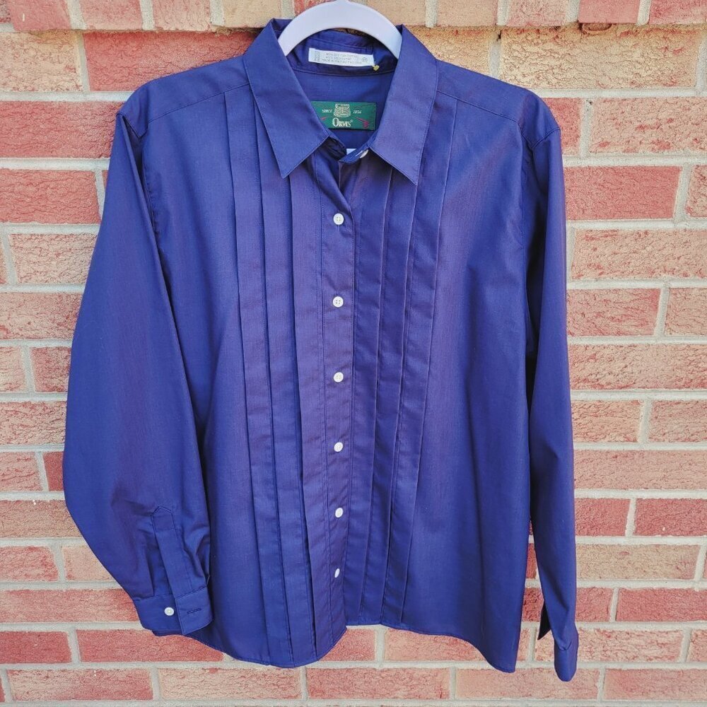 Vintage Orvis Button Up Shirt Women's Size 10 Pleated Front French Blue